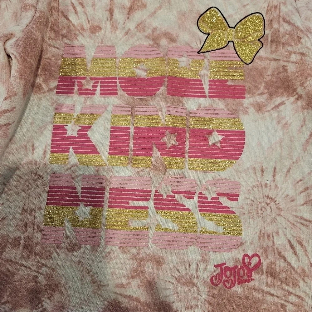 NICKELODEON GIRL'S PINK & WHITE TIE-DYE W/GOLD TRIM MORE KINDNESS HOODIE SIZE 6